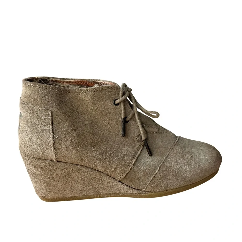 TOMS Womens Desert Wedge Taupe Suede Lace Up‎ Ankle Booties Size 8.5 - Picture 7 of 8